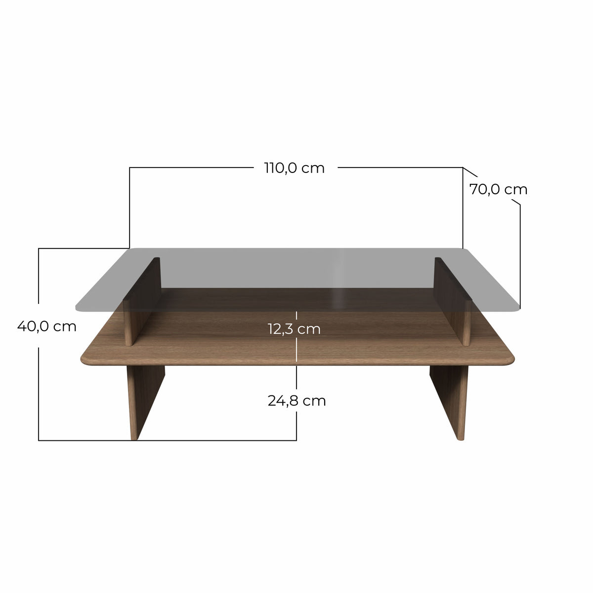 dimensions de la table basse style mid century de la marque kopo creation en chêne massif et plateau en verre