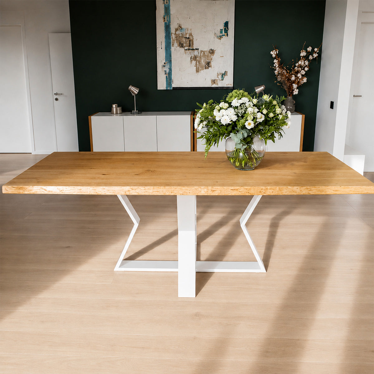 table live edge pied central blanc