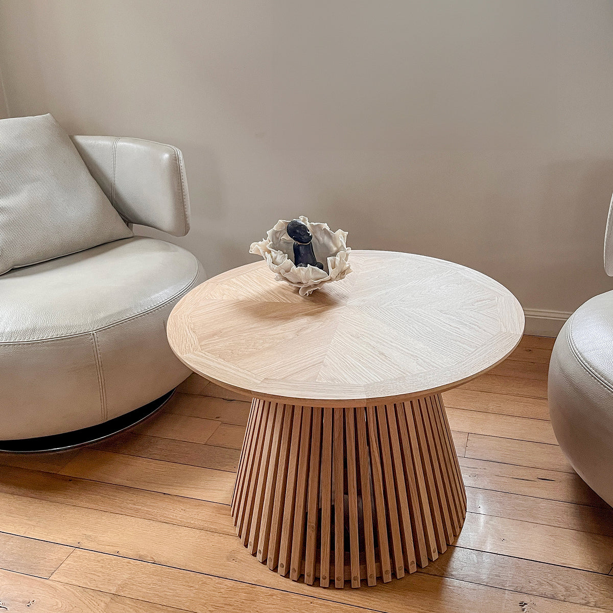 Table basse Aile d'Avion en chêne massif réalisée sur mesure