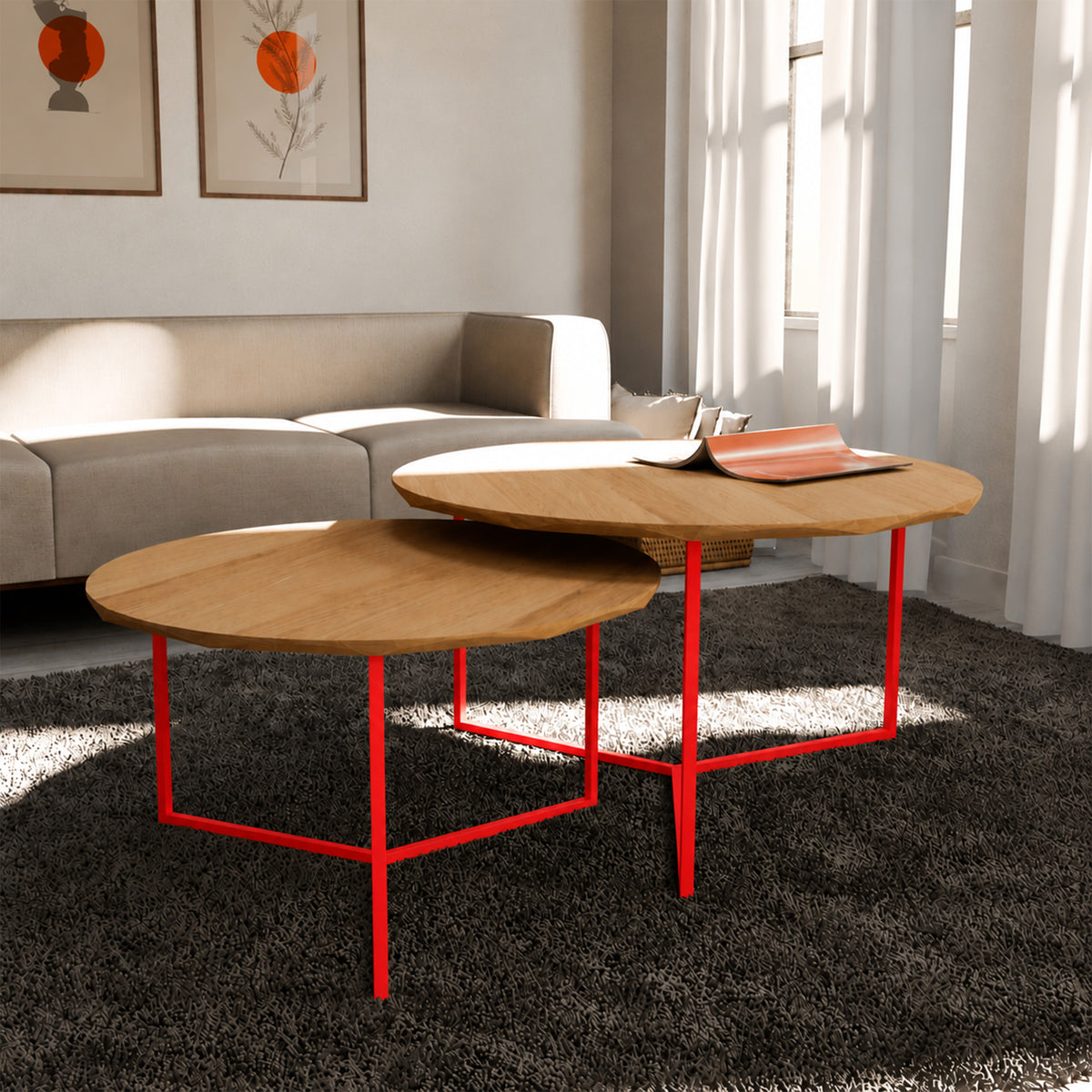 Table Basse Ronde Juxtaposable – Rouge pur RAL3028