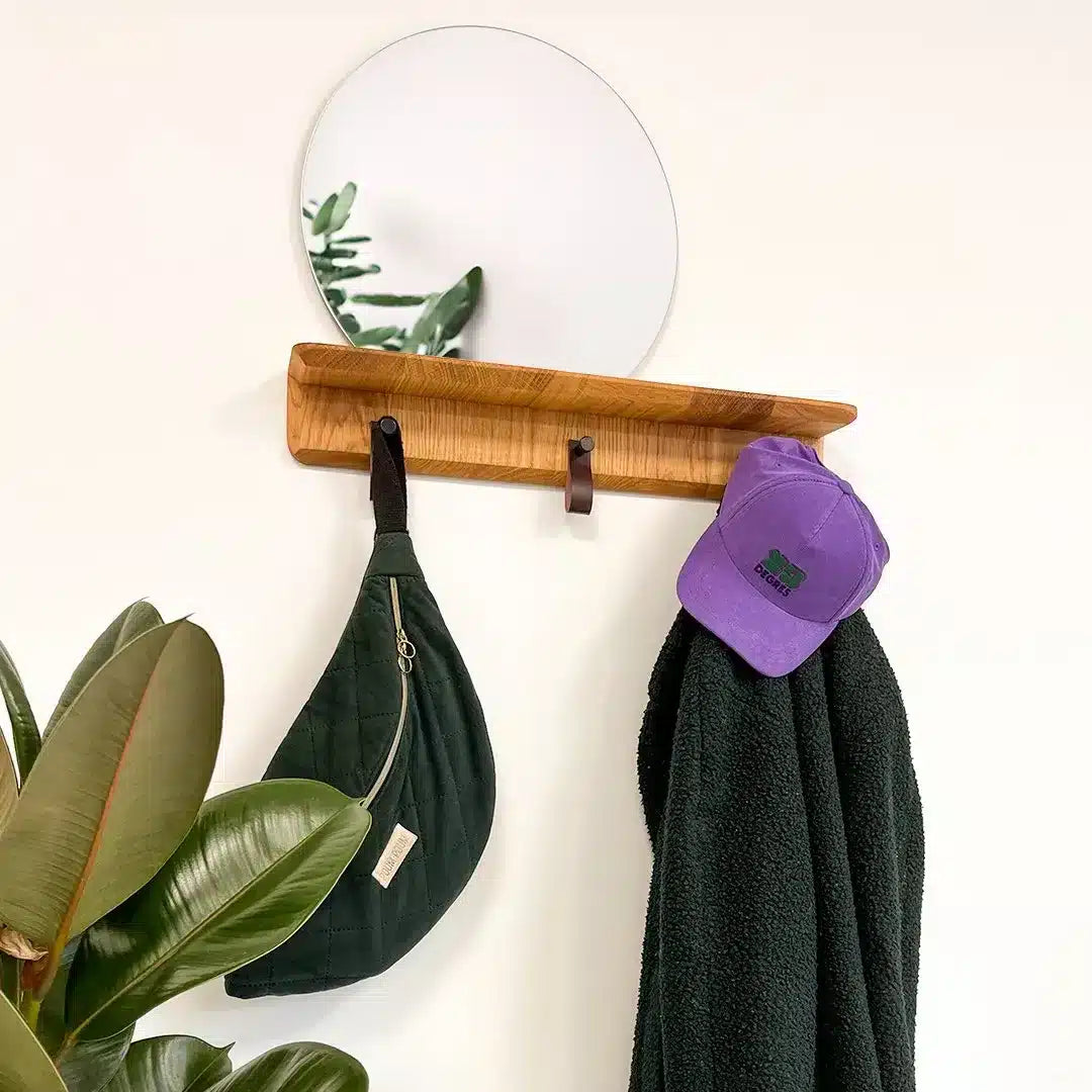 porte-manteau en bois avec miroir pour vestiaire d'entrée