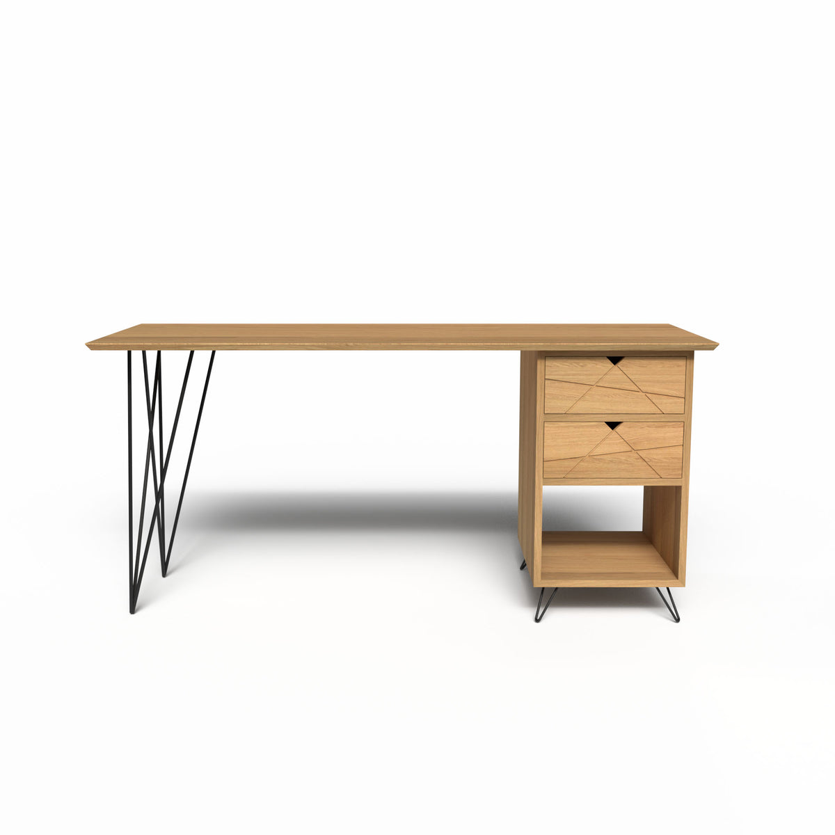 Bureau en chêne massif design – 160 cm – Avec / à Droite / Noir