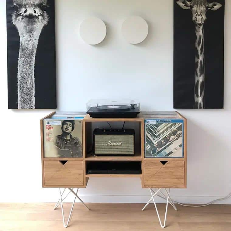 meuble d'écoute pour platine vinyle et enceinte