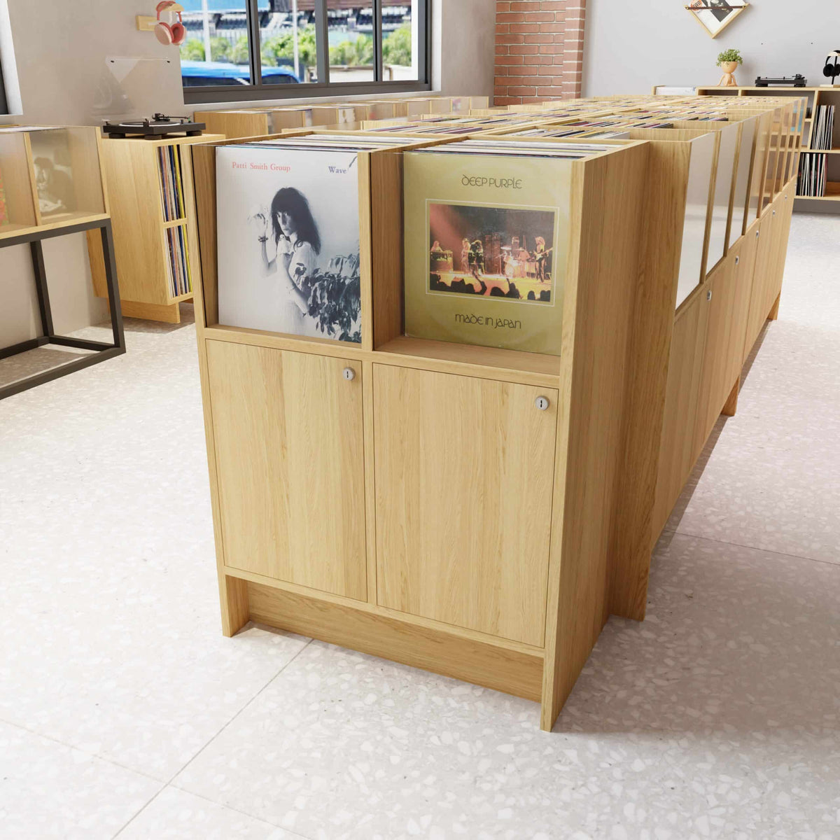 Meuble disquaire professionnel pour 200 vinyles en bois massif