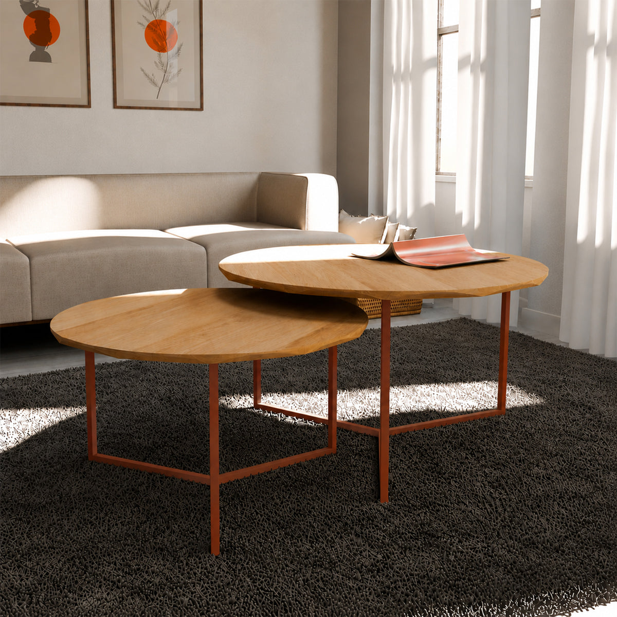 Table Basse Ronde Juxtaposable – Terracotta RAL8004
