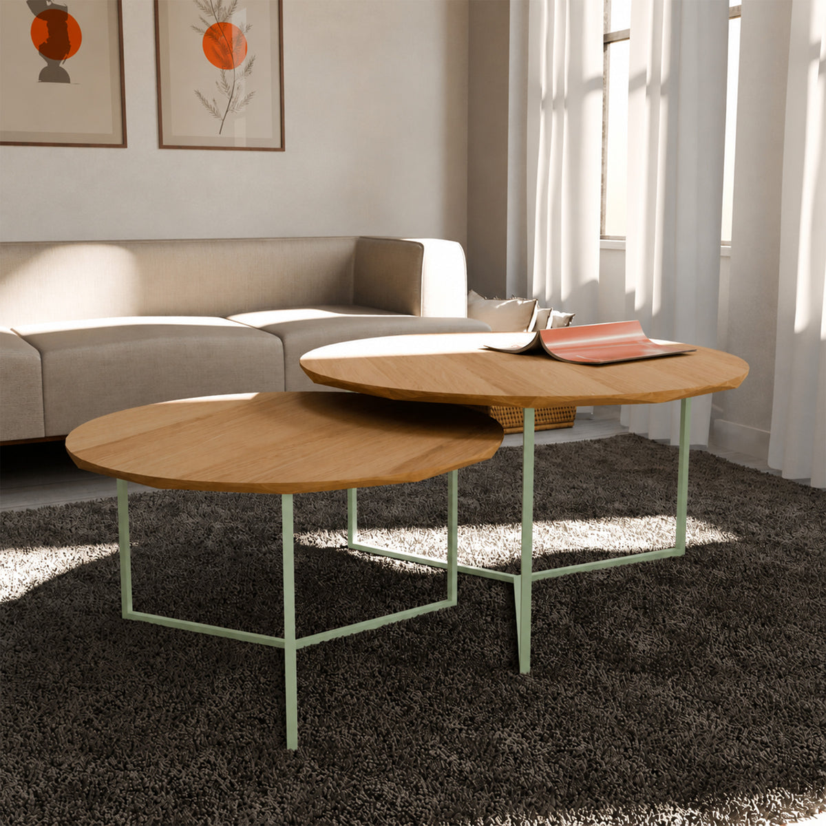 Table Basse Ronde Juxtaposable – Vert pâle RAL6021