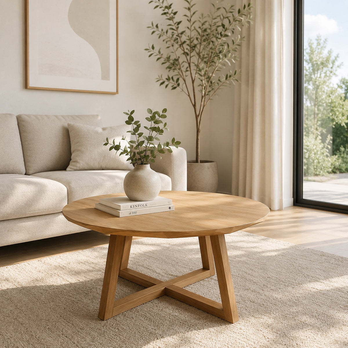 table basse ronde pied central bois style épuré kopo cretaion
