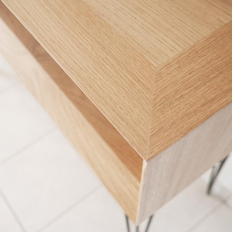 détail plateau de console sur mesure en bois