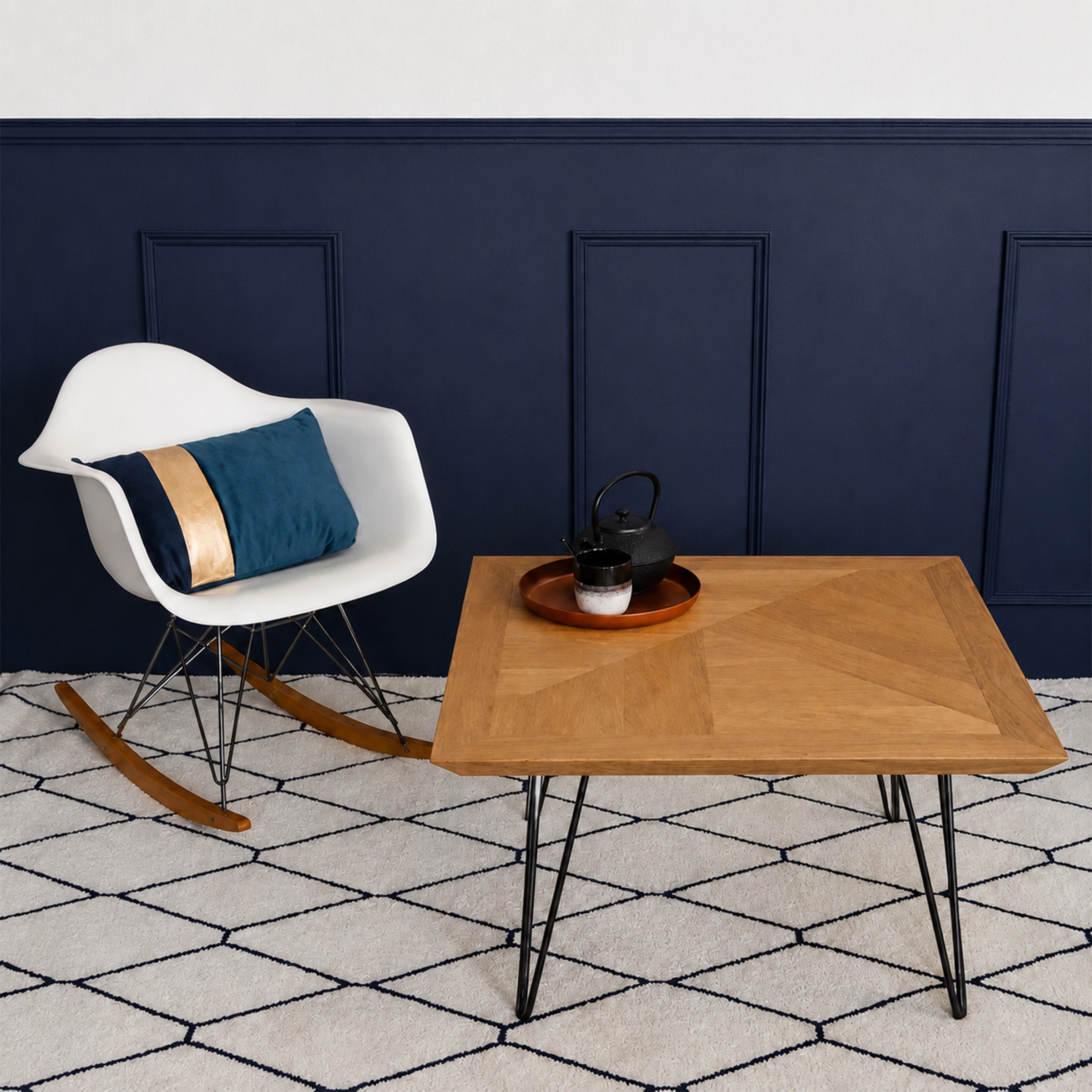 table-basse-aile-davion-pieds-noir table basse en bois carré haut de gamme fabrication française et pied blanc