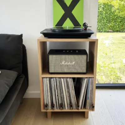 meuble platine vinyle et enceinte en bois massif