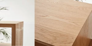 détail bois de chêne massif meuble platine vinyle vitré