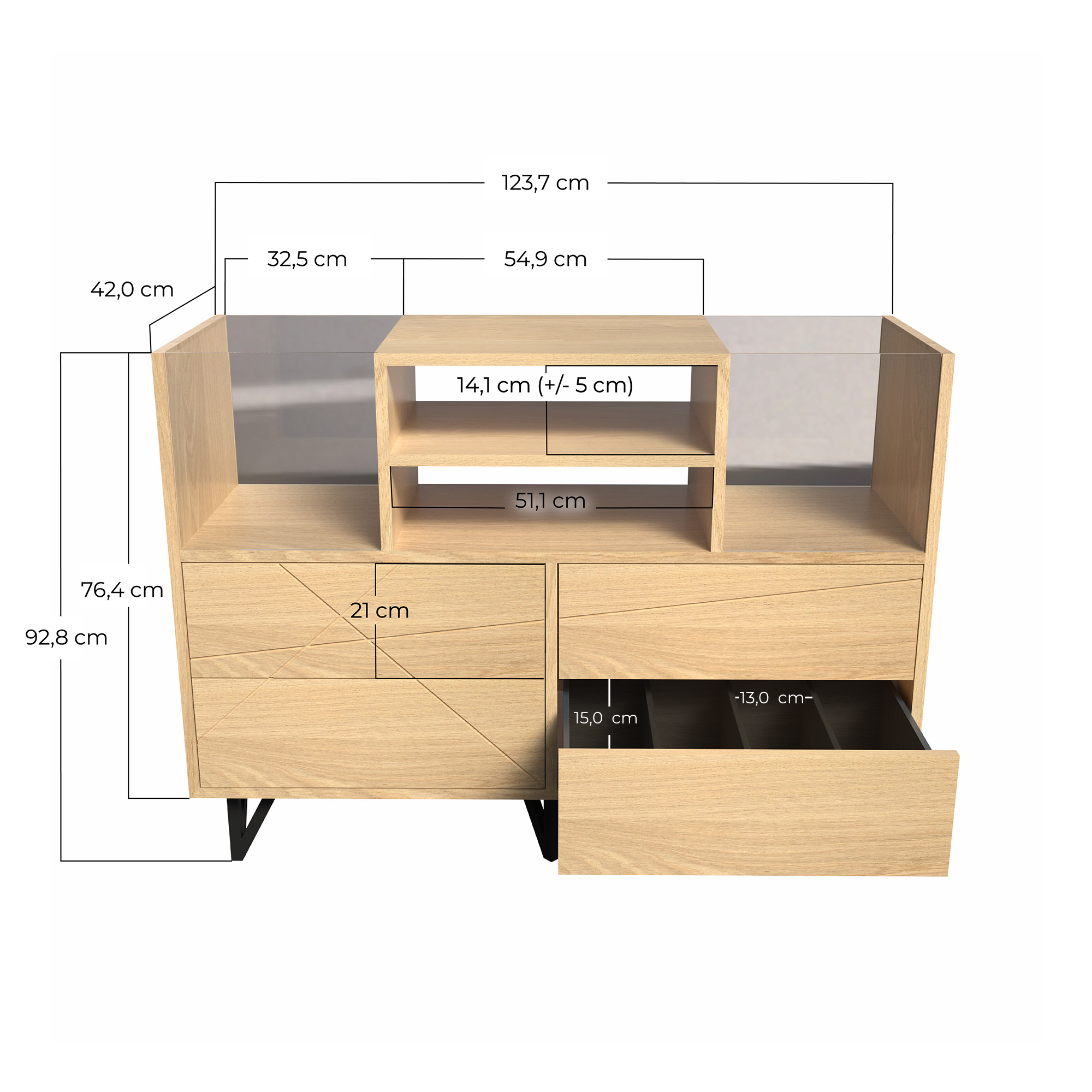 Dim_Meuble 400 CD et 200 Vinyles meuble 200 vinyles et 4 tiroirs pour CD en bois massif et pied noir