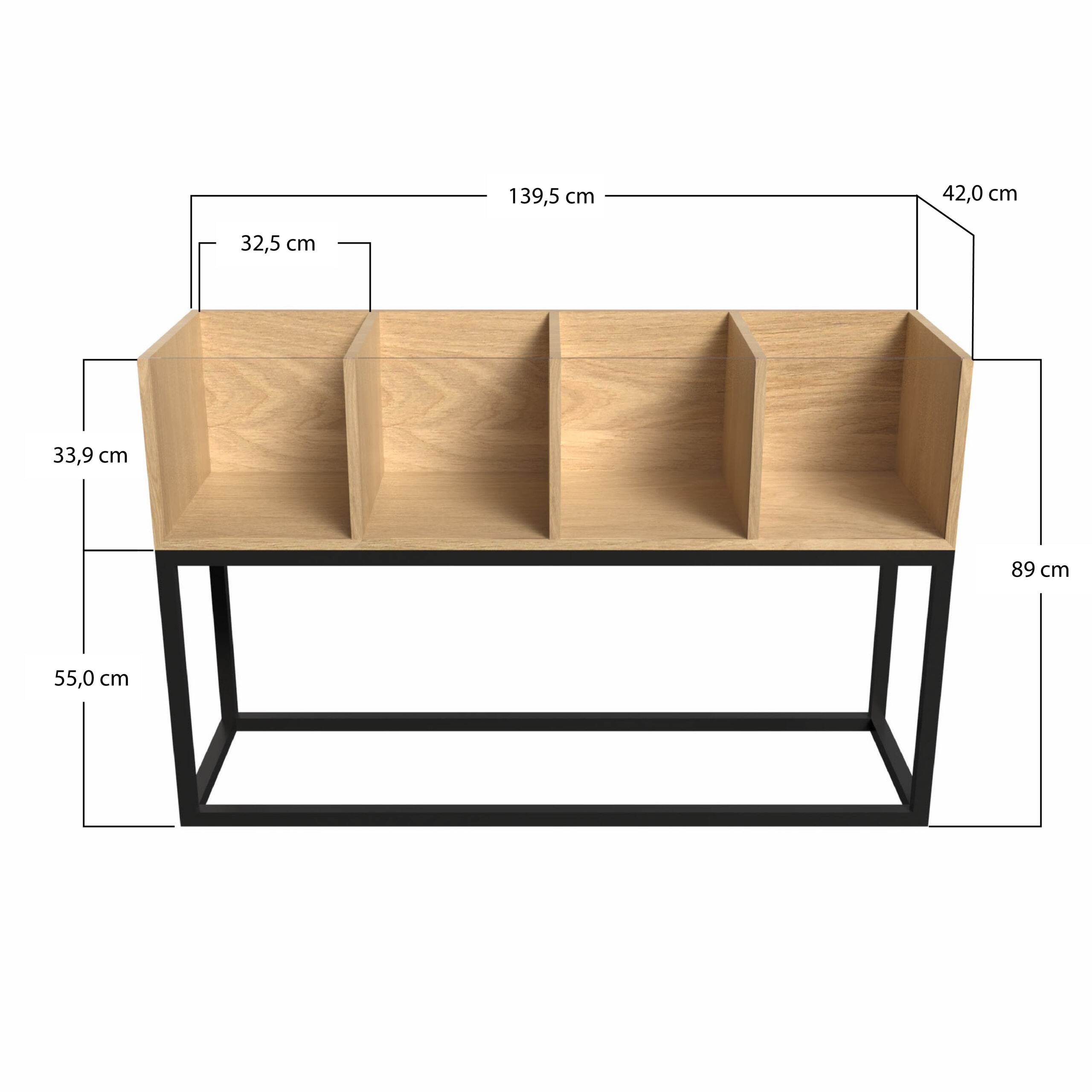 bac-disquaire-chene-massif-140-cm Meuble vinyle 400 disques – 140 cm en chêne massif éco-conçu avec finition huilée "chêne clair".