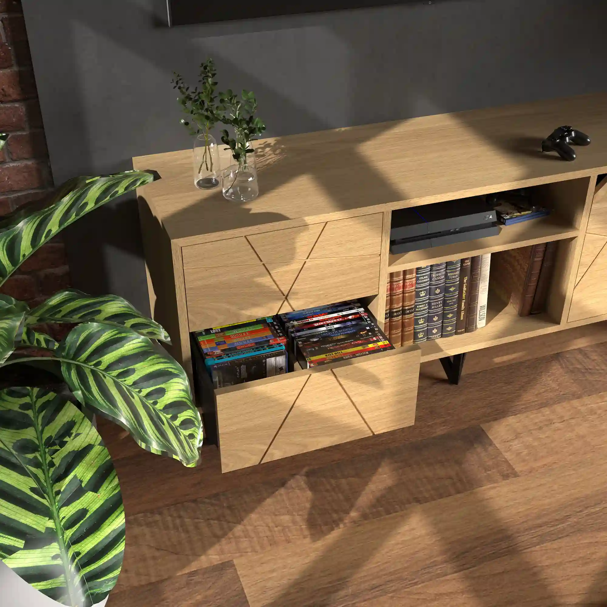 Meuble TV avec tiroir Blu ray et DVD haut de gamme