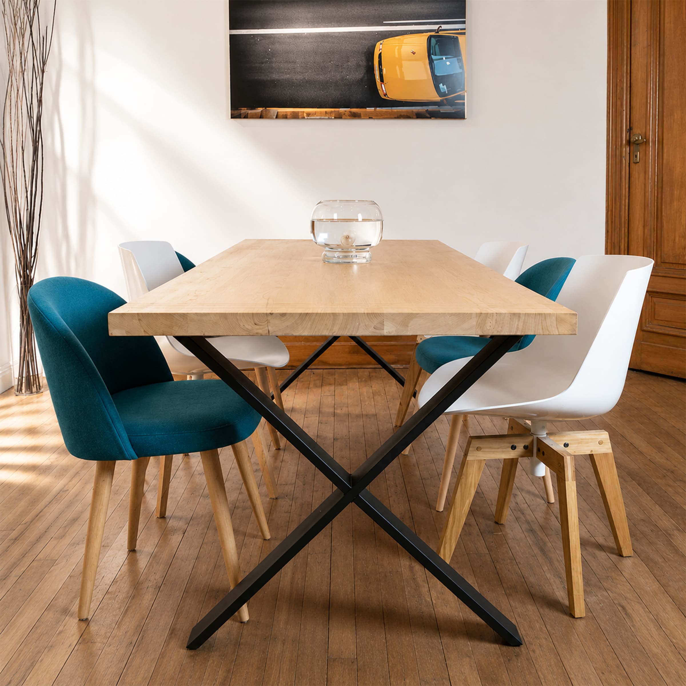 table_live_edge_industrielle_kopo table live edge style industriel avec pied croix en acier et plateau en chĂŞne massif