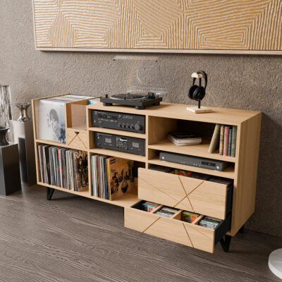 Meuble à Vinyles Venhvorer 3 Niveaux – Métal Et Bois – Jusqu'à 200 Albums – Noir
