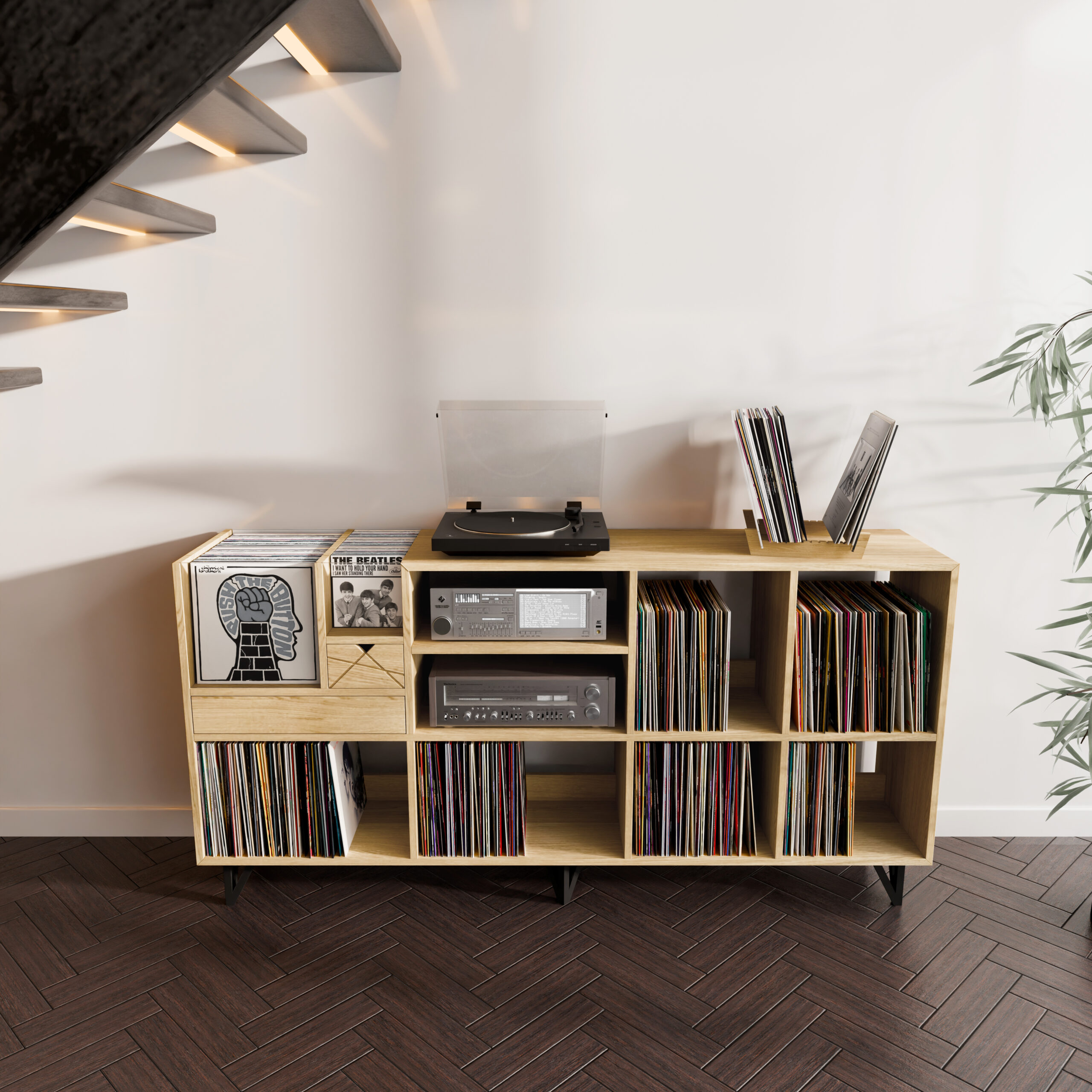 Meuble DJ Vinyle – 2 Platines & Table de Mixage