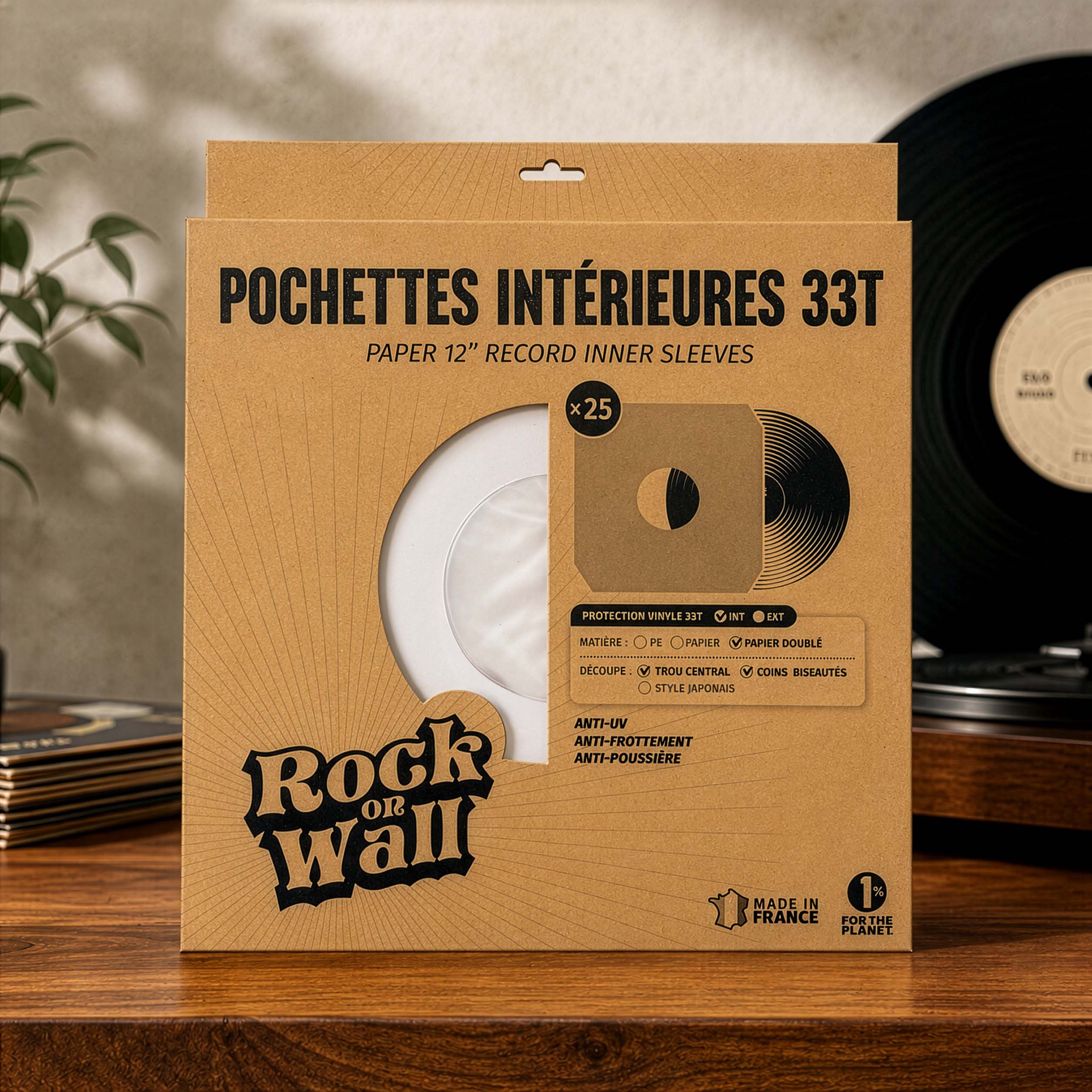 Pochettes_intérieures_33T_x25 pochette intérieur en papier pour disque vinyle 33t