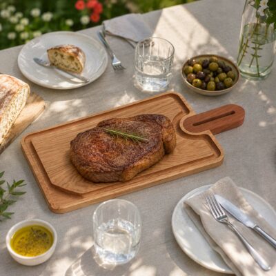 planche à viande en chêne massif et noyer